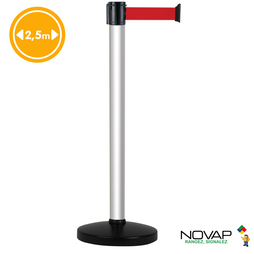Poteau de guidage Alu anodisé - FIRST - sangle Rouge 2,5m x 50mm sur socle portable - 2080002