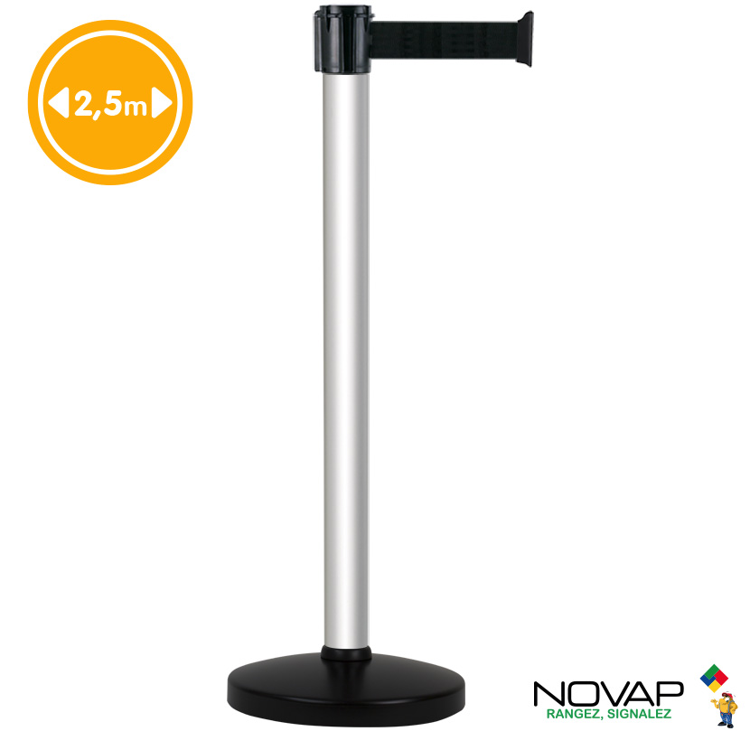 Poteau de guidage Alu anodisé - FIRST - sangle Noire 2,5m x 50mm sur socle portable - 2080019