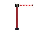 Poteau alu rouge &agrave; sangle grande longueur hachur&eacute;e rouge/blanc 12m x 50mm sur socle fixe - Novap