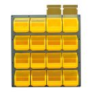 Panneau mural &eacute;quip&eacute; de 16 bacs 1L jaunes avec couvercles pivotants - Novap