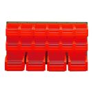 Panneau mural &eacute;quip&eacute; de 12 bacs 3L et 4 bacs 8L rouges avec volets abattants - Novap