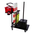 Chariot de signalisation maintenance - 6 Poteaux PVC lest&eacute;s 3 Kg + Support mural magn&eacute;tique 3M Rouge/Blanc + Chevalet modulable Travaux en cours - 6100478