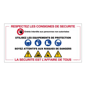 Panneau Respectez les consignes de sécurité. La sécurité est l'affaire de tous - Rigide 960x480mm - 4301020
