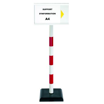 Poteau PVC Rouge/Blanc sur socle lesté 3kg avec support d'information A4 - 2000154