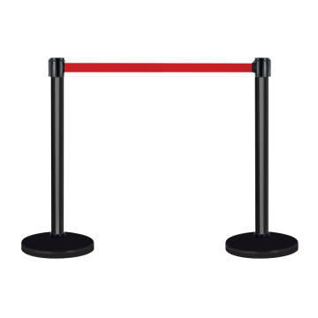 Kit 2 Poteaux à sangles Alu noir sur socle lesté 10kg  avec tête à sangle Rouge 5m x 50mm et tête réceptrice - Novap