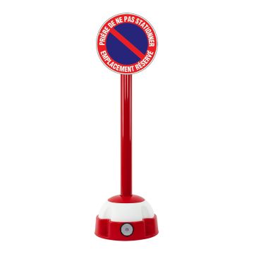 Poteau aluminium Rouge sur socle balise avec panneau - Défense de stationner emplacement réservé - novap