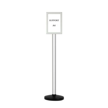 Poteau alu anodisé grande hauteur sur socle portable avec support alu A4 - Novap