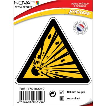 Panneau Danger matières explosives - Adhésif Triangle 100mm - 4031996