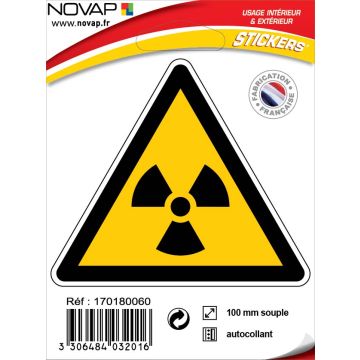 Panneau Danger matières radioactives ou radiations ionisantes - Adhésif Triangle 100mm - 4032016