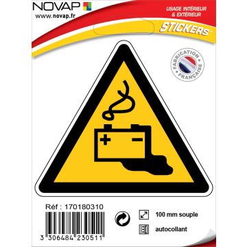 Panneau Danger attention batterie - Adhésif Triangle 100mm - 4230511