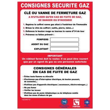 Panneau Consignes sécurité gaz - Rigide A3 297x420 mm - Novap