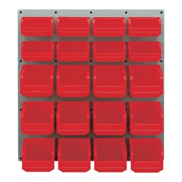 Panneau mural équipé de 8 bacs 0,3L et 12 bacs 1L rouges - Novap