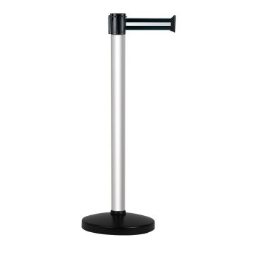 Poteau alu anodisé à sangle Noir/Argent sur socle portable - Novap