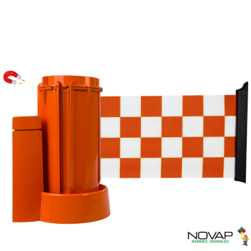 Support mural magnétique Orange avec sangle damier Orange/Blanc 3m x 100mm - Novap