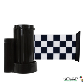 Enrouleur mural Noir avec sangle damier Noir/Blanc 3m x 100mm - 2053648