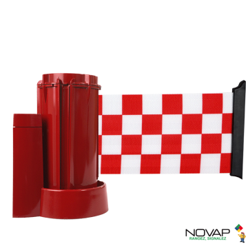 Enrouleur mural Rouge avec sangle damier Rouge/Blanc 3m x 100mm - 2053655