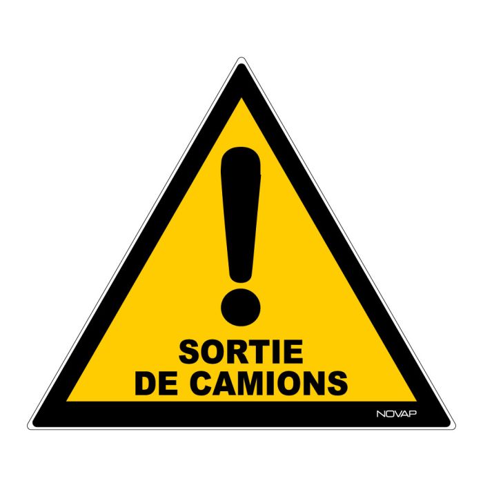 Panneau Danger sortie de camions - Rigide Triangle 300mm - Novap