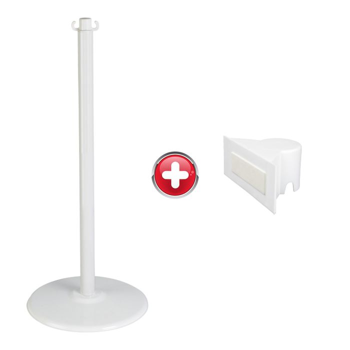 Poteau acier Blanc sur socle acier avec support panneau - Novap