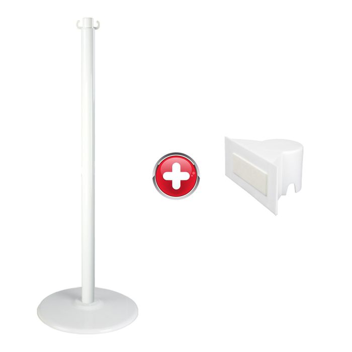 Poteau acier 1m10 Blanc sur socle acier avec support panneau - Novap
