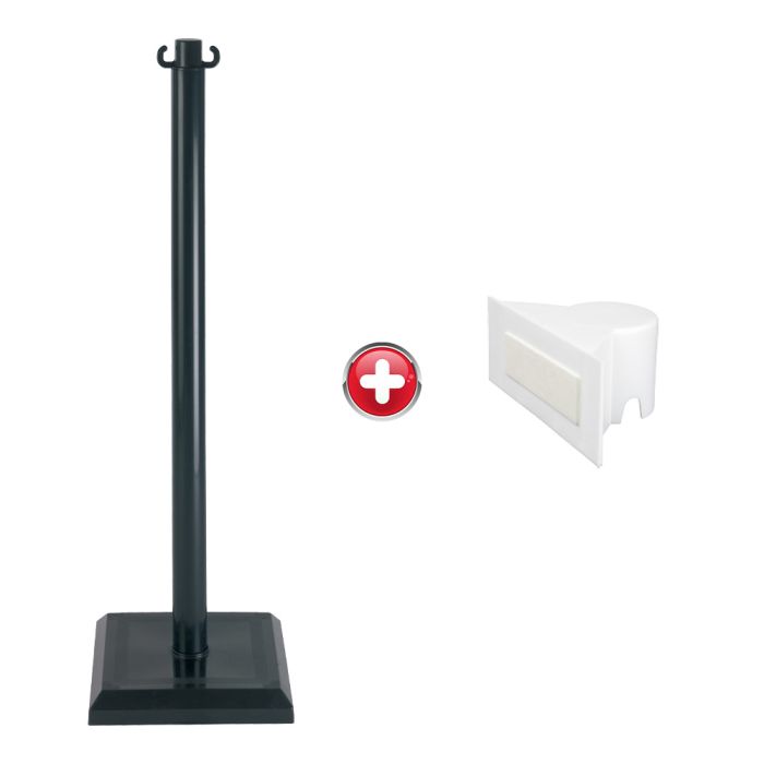 Poteau PVC grande hauteur Noir sur socle lesté 3kg avec support panneau - Novap