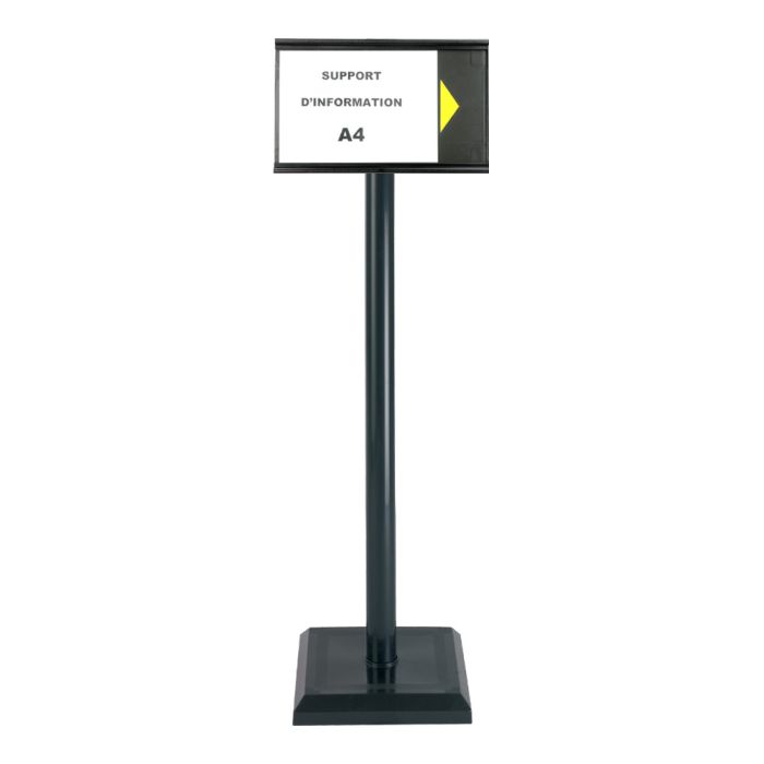 Poteau PVC grande hauteur Noir sur socle lesté 3kg avec support d'information A4 - Novap