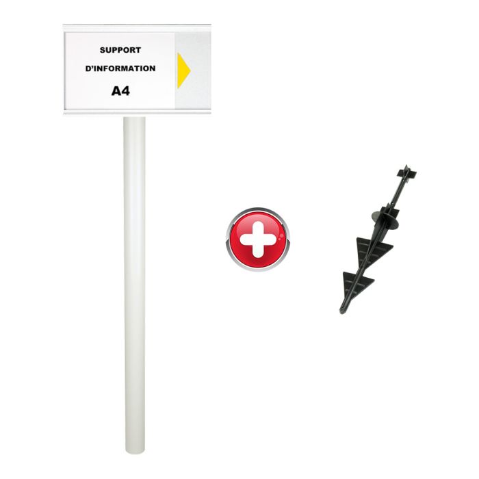 Poteau PVC grande hauteur Blanc sur pointe avec support d'information A4 - Novap