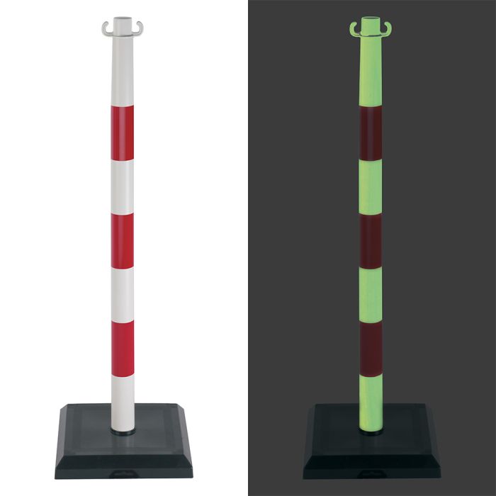 Poteau PVC Rouge/Photoluminescent sur socle lesté 3kg - Novap