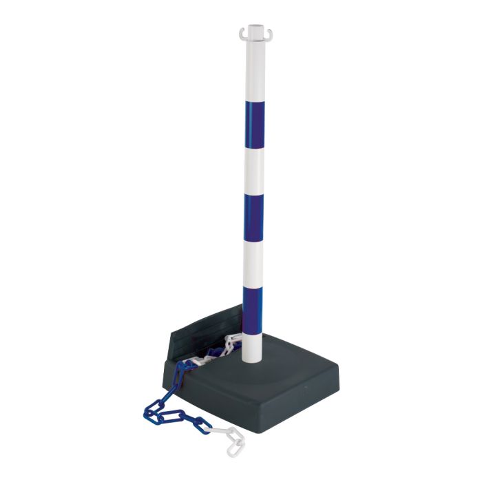 Poteau PVC Bleu/Blanc avec réserve de chaîne sur socle lesté 6kg - Novap
