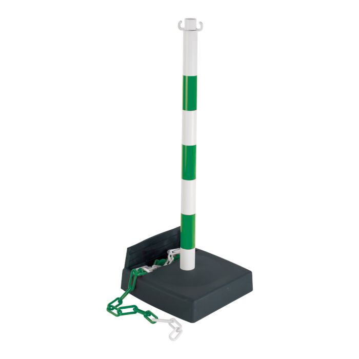 Poteau PVC Vert/Blanc avec réserve de chaîne sur socle lesté 6kg - Novap
