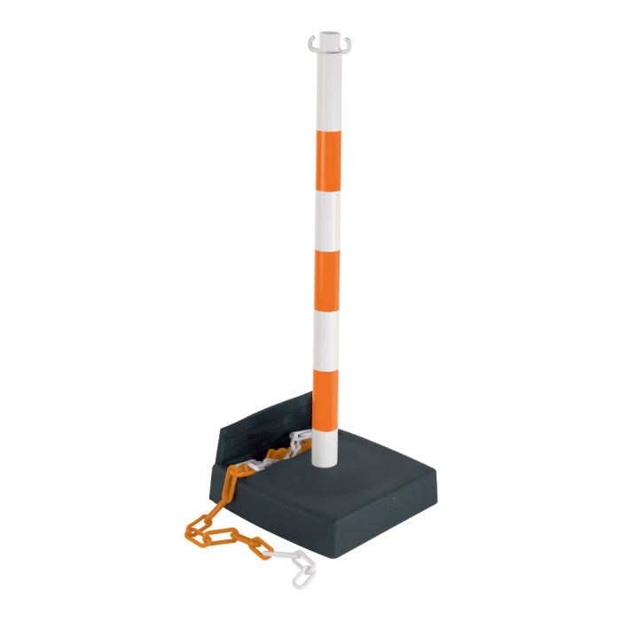 Poteau PVC Orange fluo/Blanc avec réserve de chaîne sur socle lesté 6kg - Novap