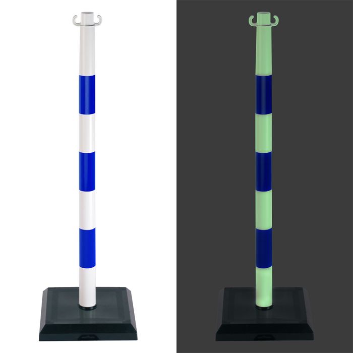 Poteau PVC Bleu/Photoluminescent sur socle lesté 3kg - Novap