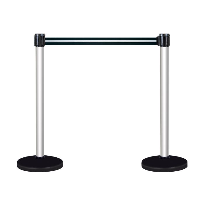 Kit 2 Poteaux à sangles guide file Alu anodisé sur socle lesté 10kg Noir/argent 3m x 50mm - Novap