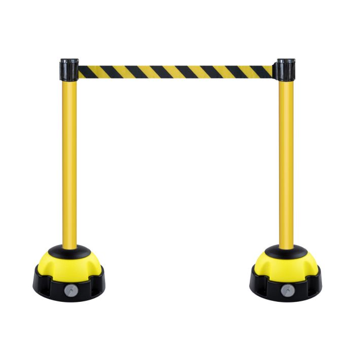 Kit 2 poteaux alu jaune à sangle jaune/noire sur socle balise à lester- Novap