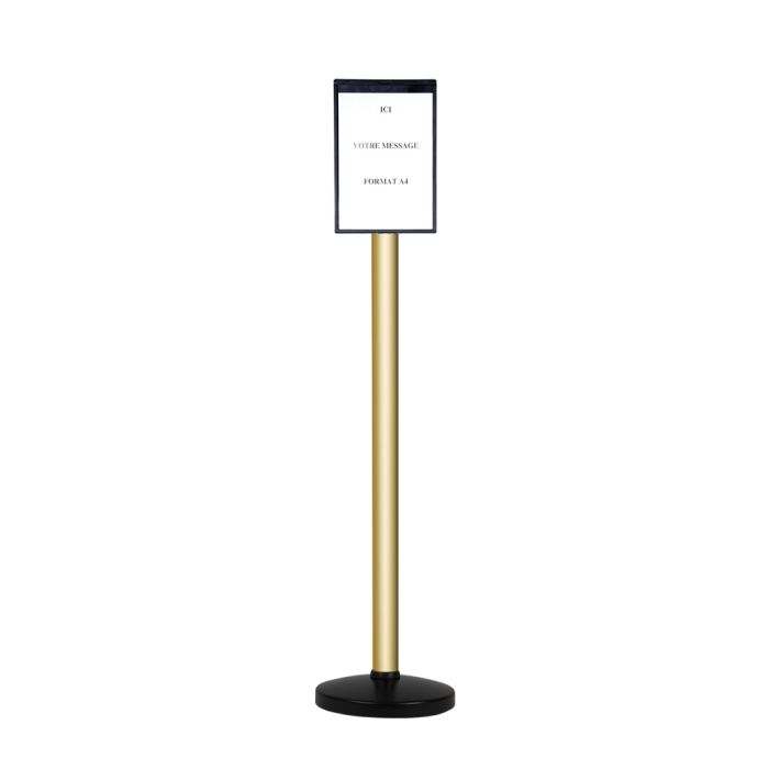 Poteau alu champagne grande hauteur sur socle portable avec support d'information - Novap