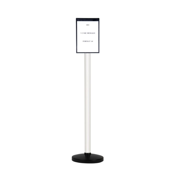 Poteau alu blanc grande hauteur sur socle portable avec support d'information - Novap
