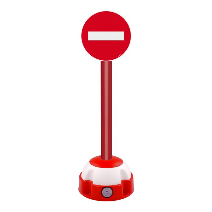 Poteau aluminium Rouge sur socle balise avec panneau - Sens interdit - Novap