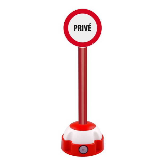 Poteau aluminium Rouge sur socle balise avec panneau - Privé - Novap