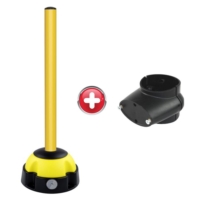 Poteau aluminium Jaune sur socle balise avec collier de liaison - Novap
