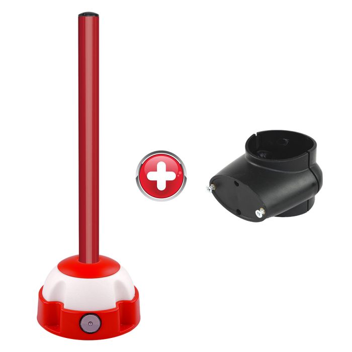 Poteau aluminium Rouge sur socle balise avec collier de liaison - Novap