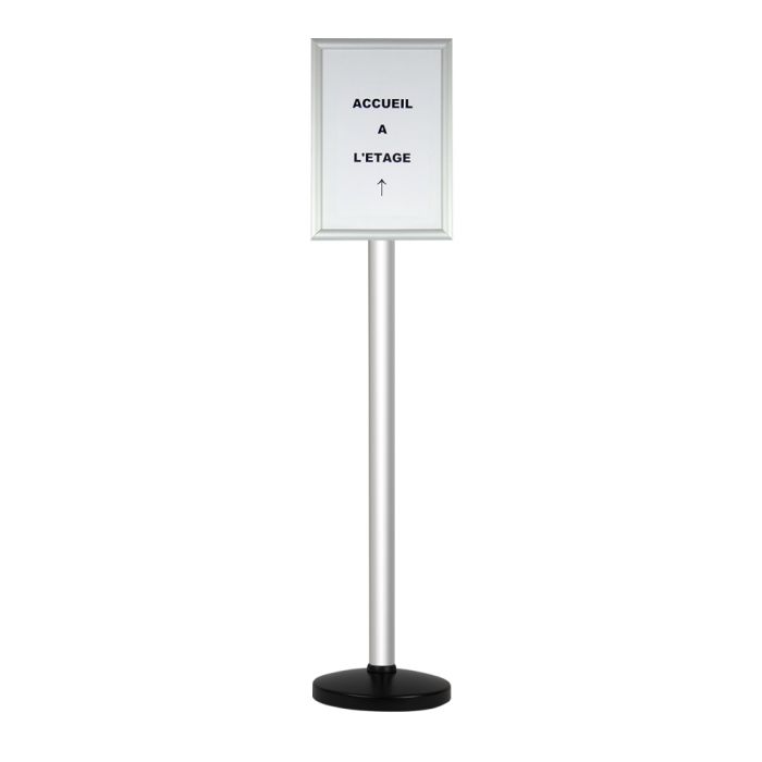 Poteau alu anodisé grande hauteur sur socle portable avec support alu A3 - Novap