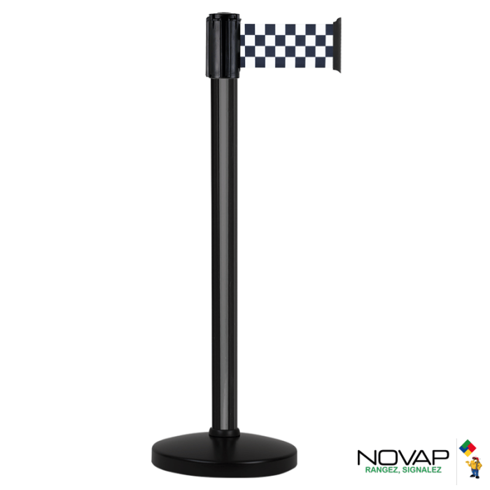 Potelet COLOR alu Noir à sangle damier Noir/Blanc 3m x 100mm sur socle portable - 2053433