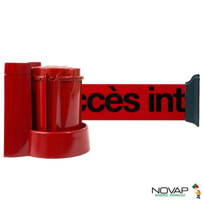 Support mural rouge avec sangle rouge accès interdit 3m x 50mm - Novap