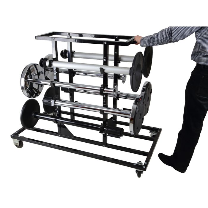 Chariot de stockage 8 positions pour poteaux à cordons ou à sangle. Réalisé en acier peinture epoxy coloris Noir - Novap