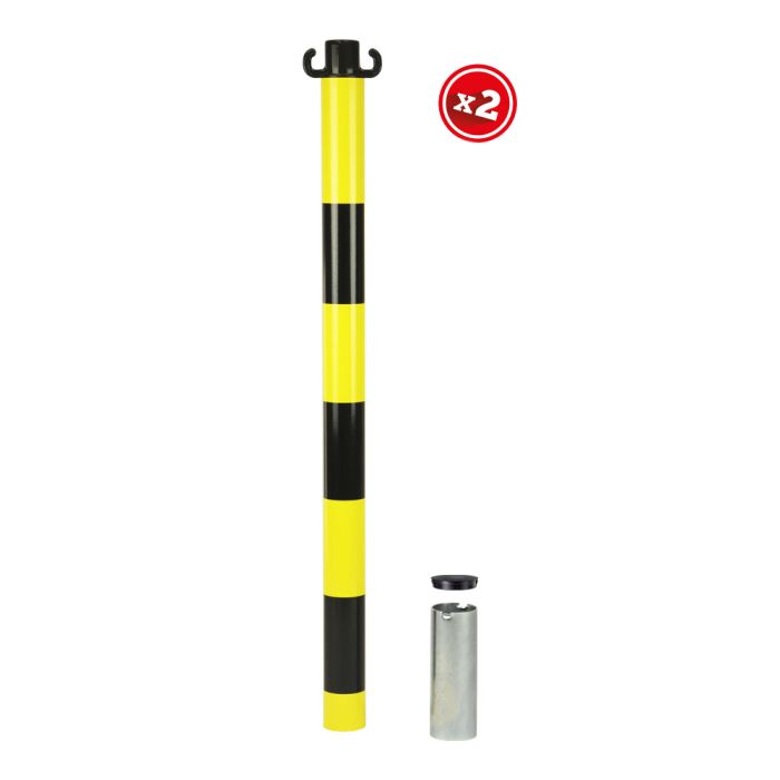 Kit de 2 poteaux acier Jaune/Noir avec manchon - Novap