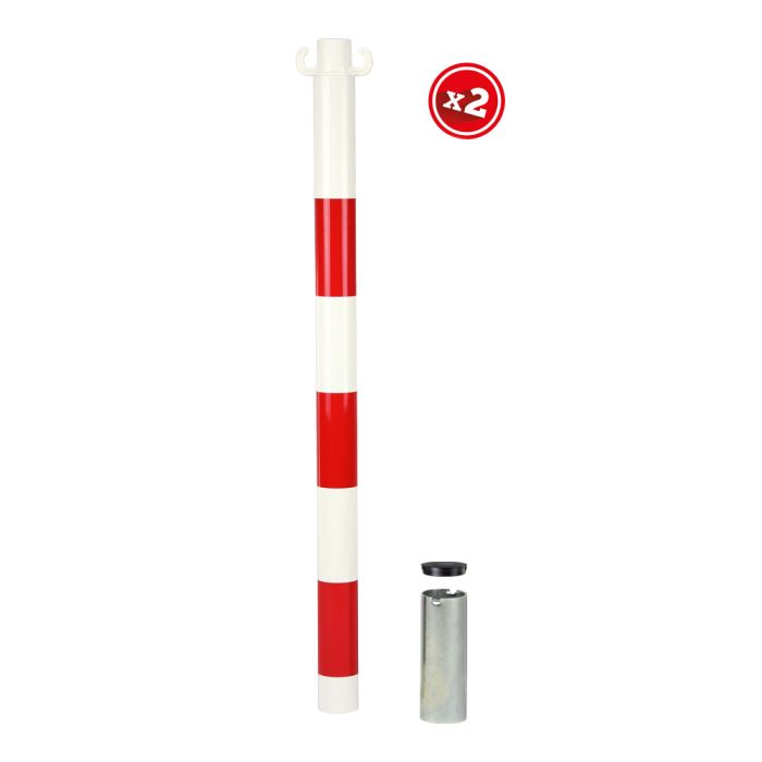 Kit de 2 poteaux acier Rouge/Blanc avec manchon - Novap