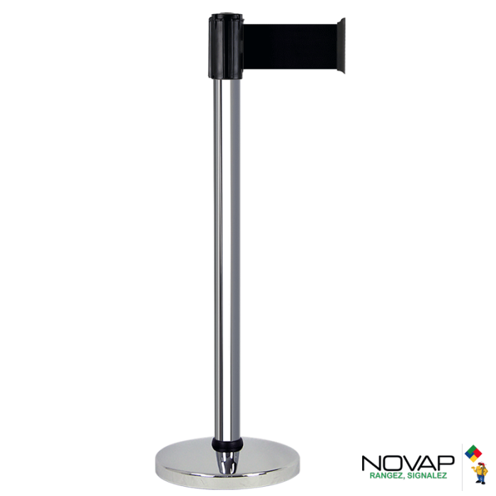 Poteau alu chromé à sangle Noir 3m x 100mm - Novap