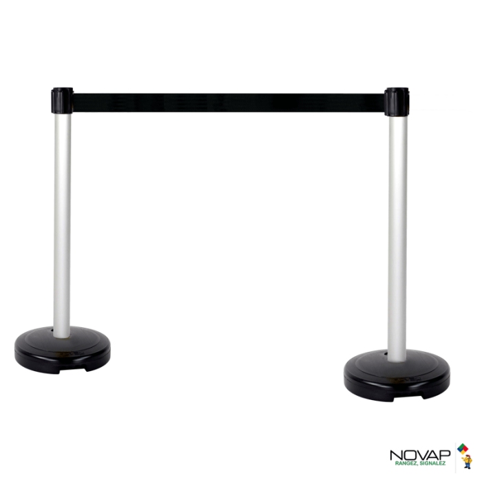 Kit 2 Poteaux PVC Gris sur socle 9kg à lester avec tête à sangle Noir 3m x 50mm et tête réceptrice - Novap