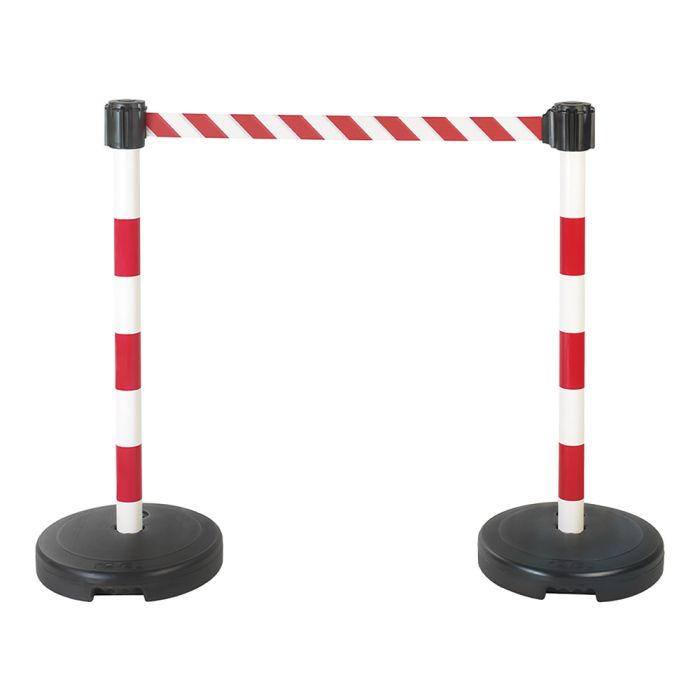 Kit 2 poteaux PVC à sangle Rouge/Blanche sur socle 9kg à lester - Novap