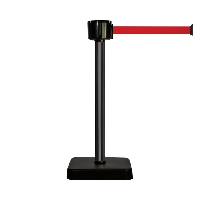 Poteau alu noir à sangle grande longueur rouge 12m x 50mm sur socle mobile - Novap