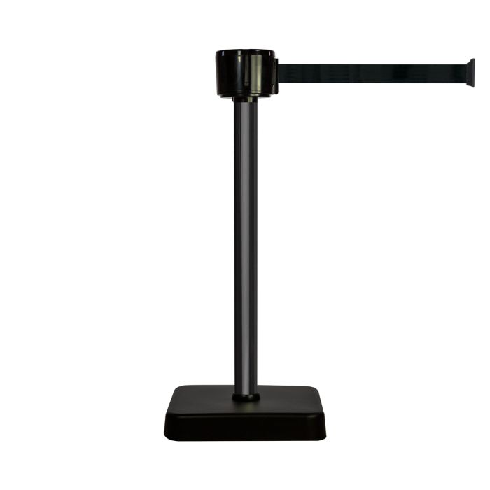 Poteau alu noir à sangle grande longueur noir 12m x 50mm sur socle mobile - Novap